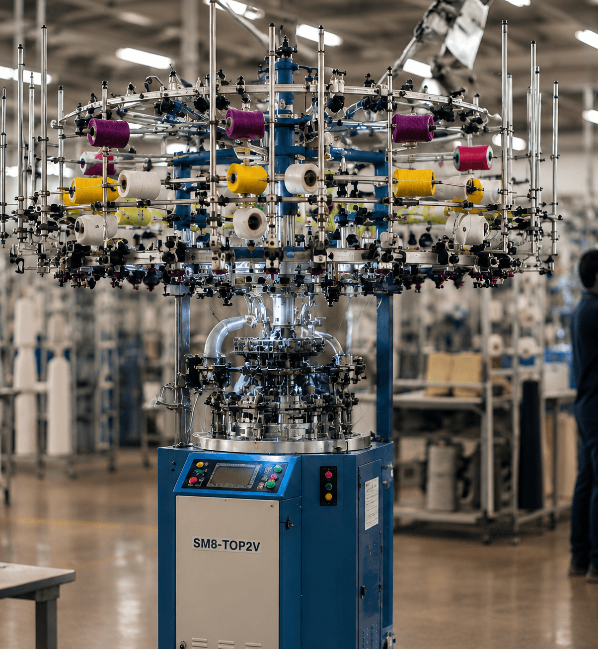 Santoni SM8-TOP2V circular knitting machine running on the production floor